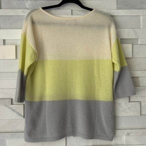 PURE COLLECTION 100% Cashmere Scoop Neck Butter Yellow Gray Colorblock Sweater - Picture 2 of 6